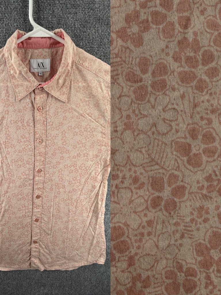 Armani Women Medium Floral Cotton Point Pink Elegant Button Up Italian